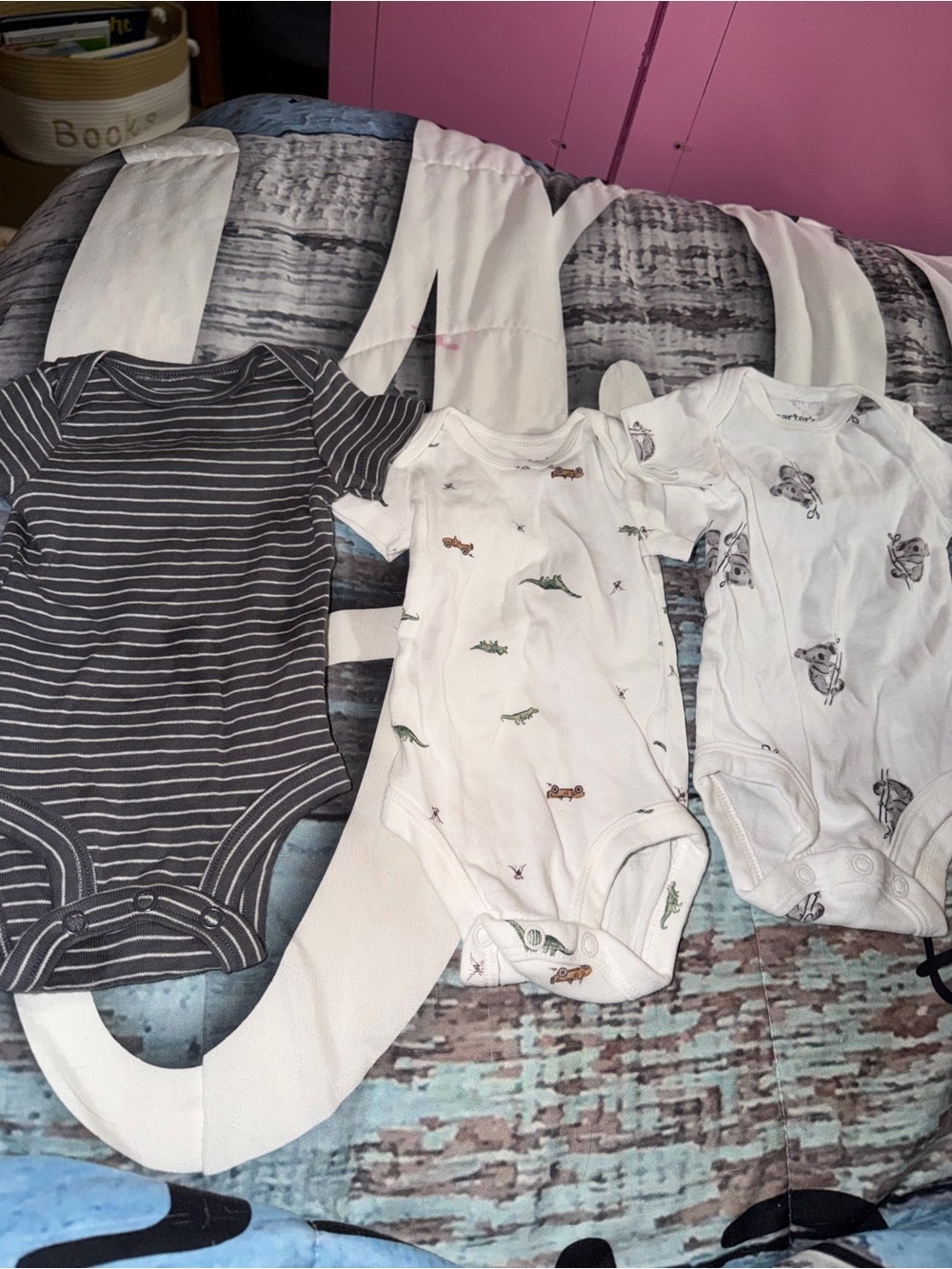 Baby Cotton One-Piece Bodysuit - White & Gray